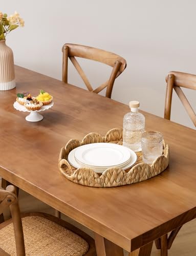 StorageWorks Elliptical Wicker Scalloped Tray, Water Hyacinth Rattan Trays - Image 5