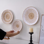 Deosur 3PCS Boho Wall Basket Decor – Handmade Bulrush Woven Tray Baskets for Wall Hanging, Rustic Farmhouse Wall Art for Living Room & Bedroom (White) - Image 2