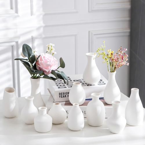 White Ceramic Bud Vase Set of 12 DIY Matte Flower Vases by Sowlvenco