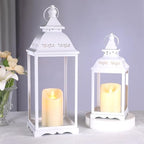 Decorative Candle Lanterns Set of 2, White Metal for Indoor & Outdoor by LOVELIGHTLOVELIFE