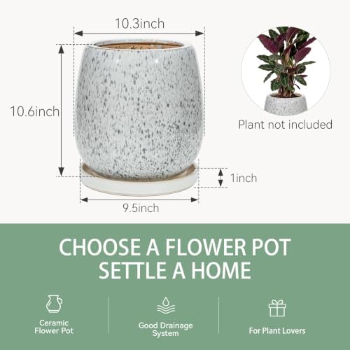 10.3 Inch Ceramic Glaze Plant Pot with Saucer, Flower Pots with Drainage Hole Mesh Net (Spot Blue) - Image 5