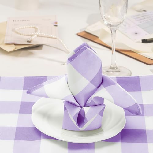 Cupuamon Buffalo Plaid Table Napkins Set of 100, 17x17 inch, Lavender and White, Polycotton Blend, Plaid Pattern - Image 7