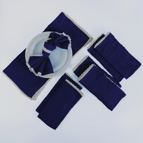 FINGERCRAFT Lace Cloth Napkin, Cotton Gauze, Set of 12, 20x20 in,Wetherblue - Image 3