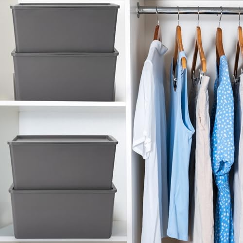 Menkxi 4 Pcs Storage Bins with Lids, Gray, Large - Image 6