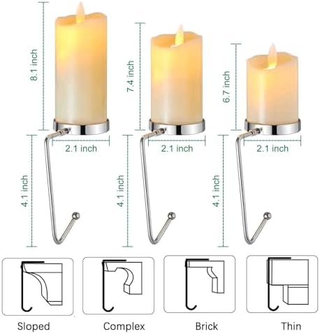 Minetom Christmas Stocking Holders for Mantle LED Set of 3, Flickering Flameless Votive Candles Stocking Hangers for Fireplace, Candle Stocking Hook for Counter Mantle Decoration - Image 5