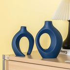 Levvohd Snuggle Hollow Ceramic Vase Set of 2, 8.4 inch Modern Nordic Coastal Shaped Pampas Grass Aesthetic Decorative Table Vases for Home Decor (Matte Navy Blue - M) - Image 5