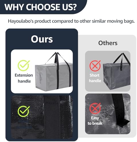 Moving Bags Heavy Duty Extra Large, Moving Boxes, Moving Supplies Essentials, Blue Storage Bins with Lids, Plastic Packing Totes, Storage Bags for Clothes with Handles & Zippers(Black, 6 Pack) - Image 4