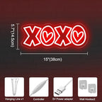 XOXO Neon Sign, Red 15″ × 5.7″ LED Light with Romantic Heart Accents - Image 3