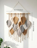 Jditngp Macrame Leaf Wall Hanging Boho Woven Tapestry,Vertical Large Wall Decor Tassels Grey brown Hand Woven Leaf Feather Pendants Nordic Wall Art for Bedroom Living Room Apartment 23.6" WX31.5 L - Image 3