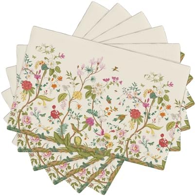 Floral Placemats 12x18 Inches Set of 6, Vintage Wildflower Herb Animal Natural Style, Decorative Heat Resistant Non-Slip Washable Placemats by AuiMzoo