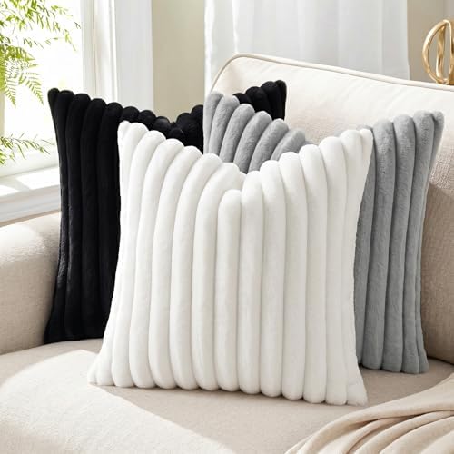 Pallene Faux Fur Decorative Throw Pillow Covers 24x24 Set of 2, Black - Image 3