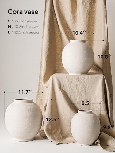 Large White Ceramic Vase - 9.8 Inch Rustic Farmhouse Flower Vase for Home Decor, Minimalist Tall Vases for Living Room, Table, Bathroom, Holiday & Weddings (Sandstone White) - Image 2