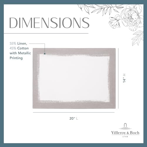 Elrene Home Fashions Villeroy & Boch Metallic Brushstroke Modern Linen Blend Placemat Set, 14 Inches x 20 Inches, Set of 4, White and Silver - Image 6
