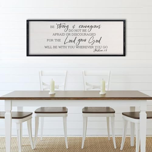 comurdyo Christian Be Strong And Courageous Sign 32"x12" Black - Image 3