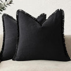 Foindtower Decorative Linen Fringe Throw Pillow Covers 26×26 Inch,Black by Foindtower
