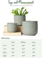 LE TAUCI Ceramic Pots for Plants, 8.3/7/6 Inch Indoor Planters with Drainage Holes & Mesh, Modern Glossy Glaze Cylinder Fluted Plant Pot for Snake Plant, Set of 3, Mist Gray - Image 5