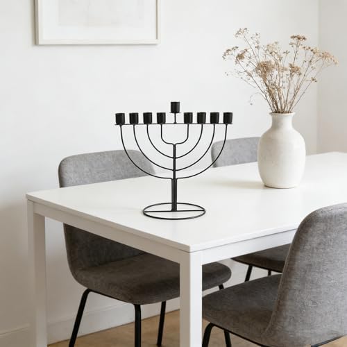 Black Zinc Alloy Hanukkah Menorah Candle Holder with 9 Branches - Image 7