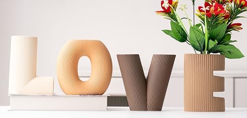 Creative Vase Set of 4, Modern Nordic Boho Style Flower Vases Home Decor for Living Room Kitchen Office(Khaki/Dark Brown/Orange/Beige) by VASETOPIA