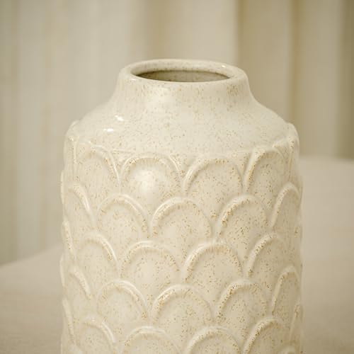 Ceramic Flower Vase, 7.28” Rustic Farmhouse Decorative Vase for Home Decor, Beige Textured Pottery Vase for Pampas Grass, Living Room, Entryway, Mantel, Kitchen Table, Centerpiece - Image 6