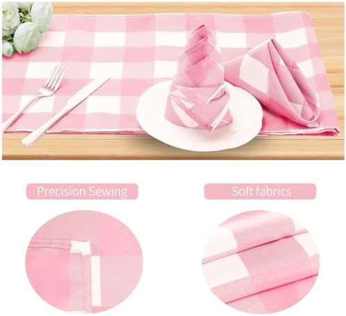 Buffalo Plaid Table Napkins Set of 100 Checkered Cloth Napkins 17x17 inch Washable Dinner Gingham Pattern Napkins Soft Napkins for Wedding Party Dining Banquet(Pink and White) - Image 3