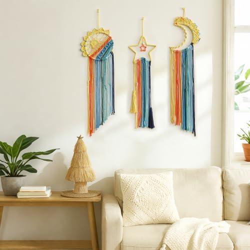 Artilady Macrame Wall Hanging Tapestry, 3 Pakc Boho Sun Dream Catcher Decor - Image 2