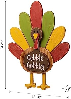 Glitzhome 24" H Thanksgiving Wooden Turkey Porch Decoration, Decorative Turkey Figurine Standing Decor for Indoor Outdoor Thanksgiving Fall Harvest Decoration - Image 2