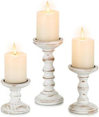 Romadedi Wood Candle Holders for Pillar, Whitewashed, Set of 3 by ROMADEDI