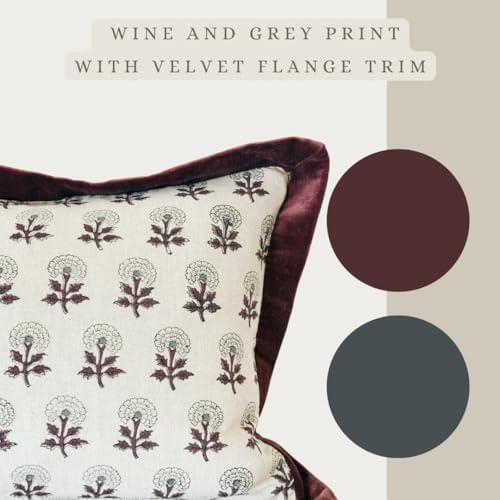 Palm & Loom 100% Cotton Linen Cushion Cover - Decorative Throw Pillow Case with Grey & Wine Print with Flange - Modern Traditional Living Room, Bedroom Pillow Cover (Jama, 20" x 20" (Pack of 1)) - Image 2