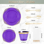 Bestluck 175PCS Clear Purple Plastic Plates for 25 Guests - Image 2
