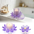Large Crystal Lotus Tealight Candle Holder for Up to 6" Diameter Pillar Candle Plate Candlestick,Chunky Glass Votive Stand for Wedding, Party, Table Centerpiece Decor and Yoga Meditation (2, Purple) - Image 5