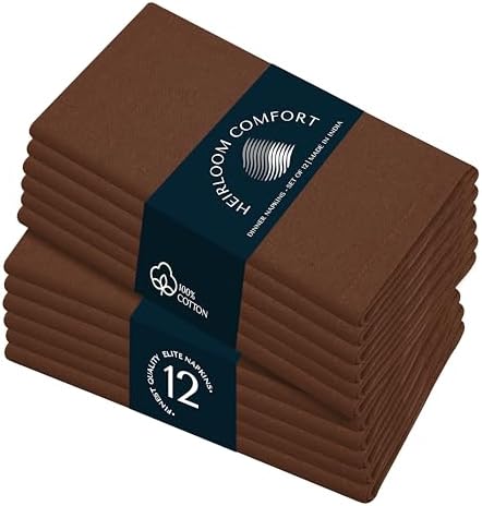 Brown Cloth Napkins - 100% Cotton, Soft, Durable, Absorbent, Washable - 12 Pack - Ideal for Spring, Summer Gatherings, Farmhouse, Rustic Weddings, Thanksgiving, Fall, 17x17 Inch by HEIRLOOMCOMFORT