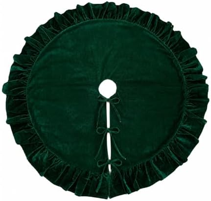 Velvet Christmas Tree Skirt, 60 Inches DarkGreen Ruffled Velvet Christmas Tree Skirt,Rustic Vintage Xmas Tree Skirt for Party Decorations - Image 2