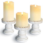 Small Candle Holder for Pillar Candle Set of 3, Farmhouse Wood Candle Holder, Rustic Wooden Candle Stand, Vintage Candle Stand Decorative for Living Room, Table Centerpiece, Retro White by CEDARLUX