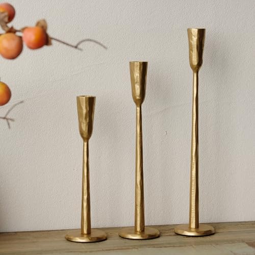 Gold Iron Taper Candle Holder Set of 3, Heavy Wrought Iron Candlestick Holders Decorative Candle Stand, Vintage Candle Holder for Wedding, Dining, Home Decoration - Image 7