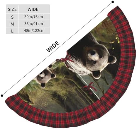 Christmas Tree Skirt 48" Burlap Rustic Xmas Tree Mat Mother Bear and her Cubs Plaid Christmas Tree Cover Skirt Mat for Christmas Decorations Holiday Party Home Decor Indoor Outdoor - Image 2