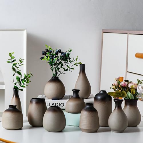 Tanvecle Small Rustic Vases, Ceramic Bud Vase Set 11, Farmhouse Home Decor by Tanvecle