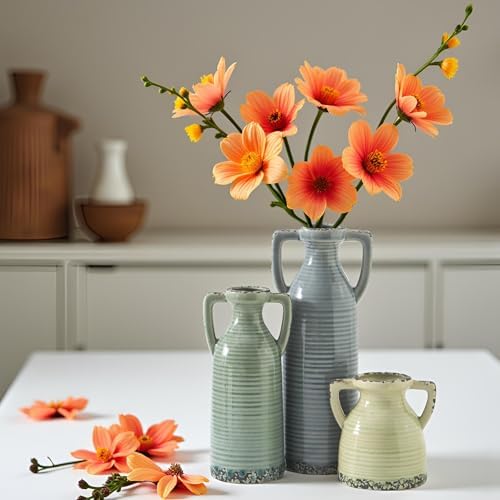 Ceramic Vase Set of 3, Rustic Crackle Farmhouse Vases for Home Decor - Image 5