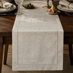 KINGSTONE 100% Pure French Linen Table Runner 90 Inches Long, Natural Hemstitch Tablecloth with Mitered Corners, Crease-Free Scroll Packaging, 14x90 for Easter, Mother's Day, Farmhouse Decor by KINGSTONE