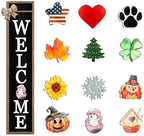 Interchangeable Welcome Sign 12 Pcs Replaceable Icons 45"X9" Wood Black by Surfapans