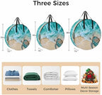 30 Inch Round Storage Bag 2 Pack,Sea ​​turtle Summer Beach Waterproof Wreath Storage Container with Handles&Zipper Ocean Blue Water Closet Organizer Bags Garland Box - Image 7