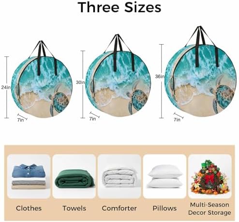 30 Inch Round Storage Bag 2 Pack,Sea ​​turtle Summer Beach Waterproof Wreath Storage Container with Handles&Zipper Ocean Blue Water Closet Organizer Bags Garland Box - Image 7