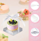 Gerrii 100 Pcs Clear Plastic Individual Cupcake Boxes 3.5" Single Cupcake Containers Transparent Ornament Gift Box with Inserts and Ribbon for Wedding Baby Shower Party Favor (Silver) - Image 3