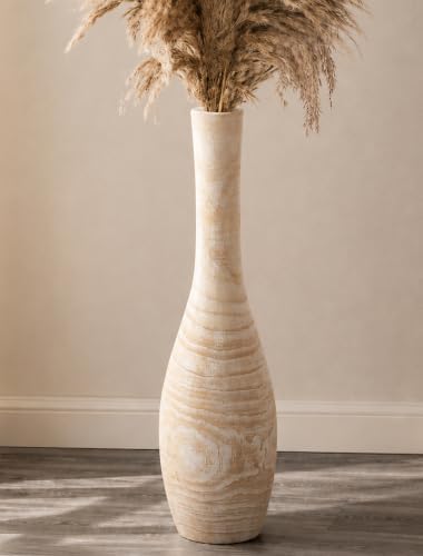 Hanobe 27.5" Tall Wood Floor Vase for Pampas Grass, Boho Farmhouse Style by Hanobe
