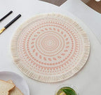 Fennco Styles Boho Geometric Fringe Decorative Cotton Placemats 13-inch Round, Set of 4 - Pink Heat Resistant Insulation Table Mats for Home Decor, Dining Table, Banquets and Special Events - Image 4