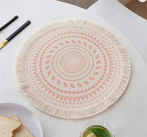 Fennco Styles Boho Geometric Fringe Decorative Cotton Placemats 13-inch Round, Set of 4 - Pink Heat Resistant Insulation Table Mats for Home Decor, Dining Table, Banquets and Special Events - Image 4