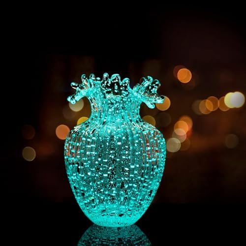 Handmade Glass Flower Vase Luminous Waves Mouth Decorative Vase for Flowers by KKgoubzHomeFurnishing