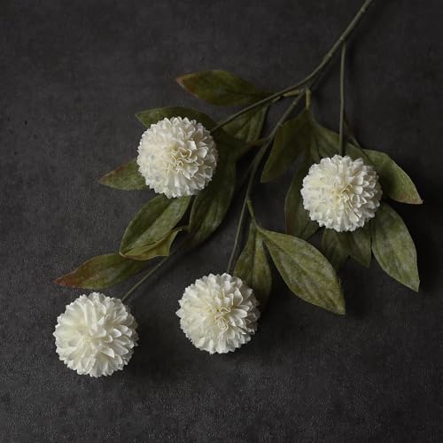 6Pcs 27"Artificial Pompon Mum Stems Silk Flowers for Vase Decor(Cream) - Image 2
