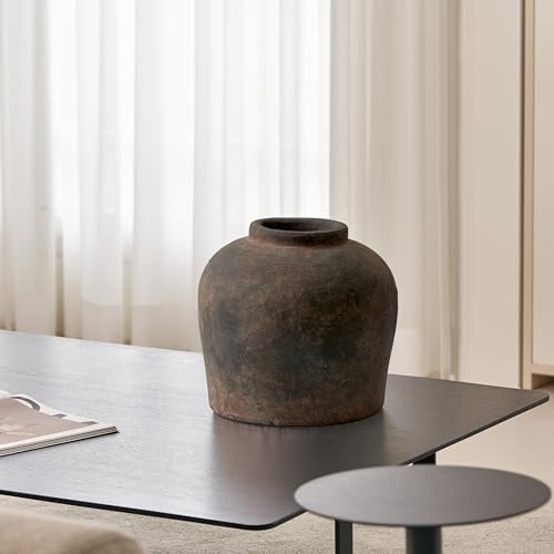 LB2 Brown Ceramic Large Vase, 11" Tall Zen Style vase, Terra Cotta Pitcher, Distressed Farmhouse Decor, Pottery Decorative Flower for Home Decor (B - Brown 11") - Image 3