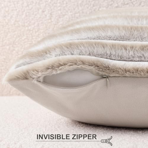 Pallene Faux Fur Decorative Throw Pillow Covers 26x26 Set of 2, Ombre Beige - Image 3