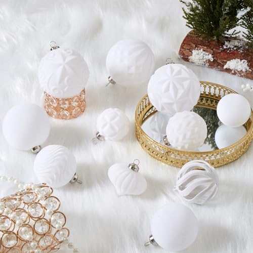 30pcs Velvet Christmas Ball Ornaments, Flocked Shatterproof Christmas Ornaments Hanging Xmas Tree Decorations Set for Home Party Holiday Decor (Multi-Size, White) - Image 5